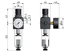 Filter-Regulator G3/8'' 1600 l/min 0.5-10.0bar/7-145psi Auto Cylinder Lock E-11 Polycarbonate Multifix 1