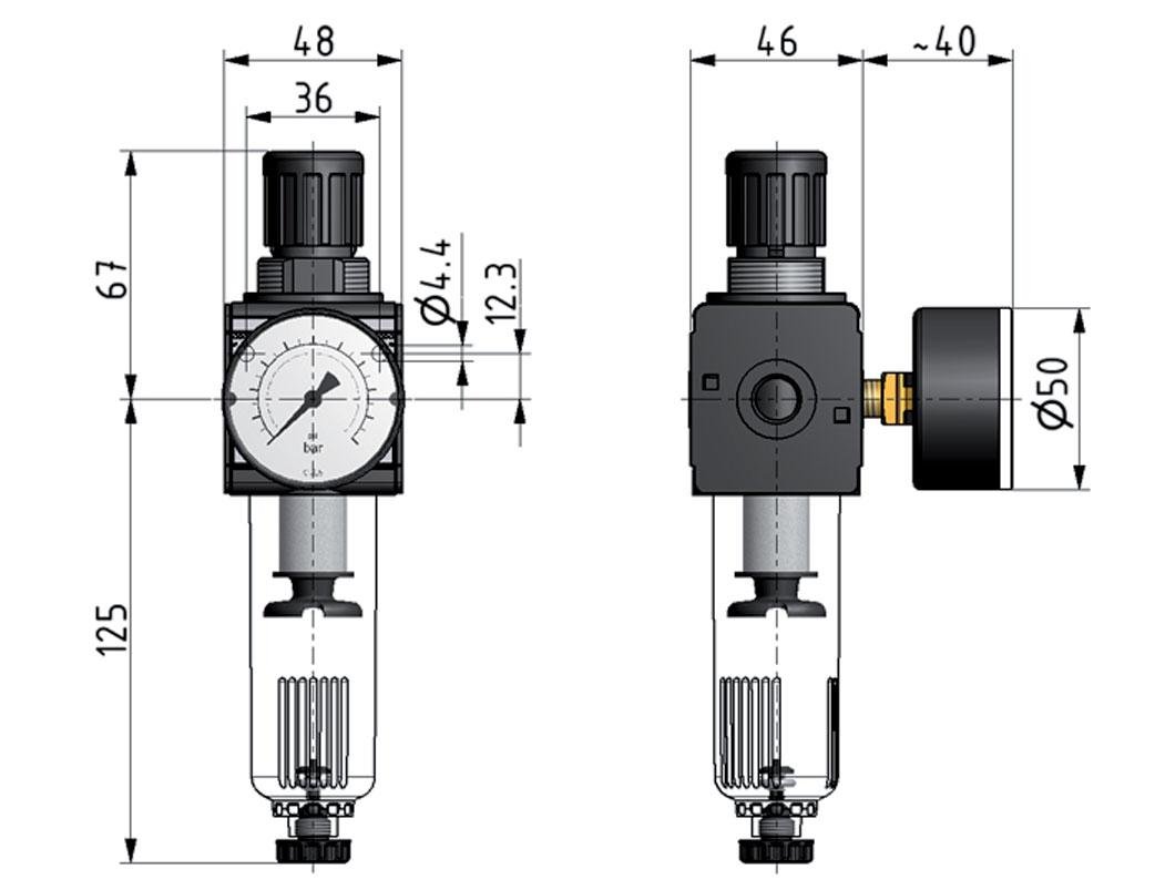 Filter-Regulator G3/8'' 1600 l/min 0.5-10.0bar/7-145psi Semi-Auto Cylinder Lock Polycarbonate Multifix 1