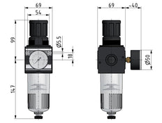 Filter-Regulator G1/2'' 6700 l/min 0.2-6.0bar/3-87psi Auto Polycarbonate Multifix 2