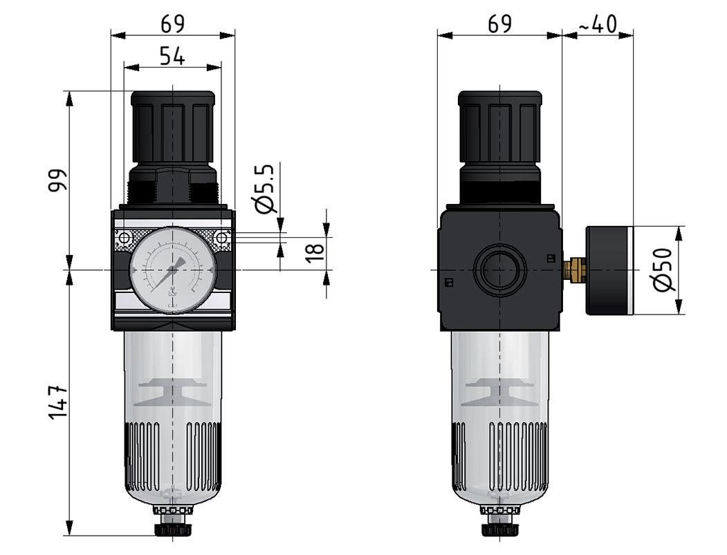 Filter-Regulator G1/2'' 6700 l/min 0.5-10.0bar/7-145psi Auto (Closed Without Pressure) Polycarbonate Multifix 2