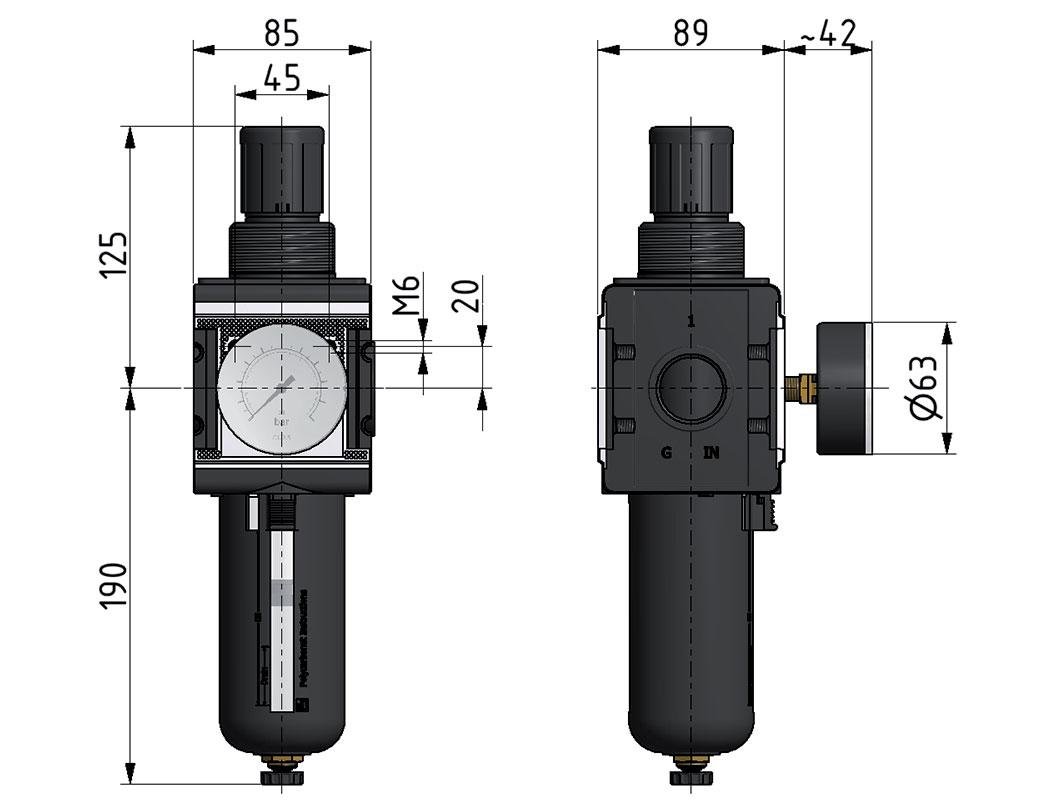 Filter-Regulator G1'' 12000 l/min 0.5-10.0bar/7-145psi Auto Polycarbonate Multifix 4