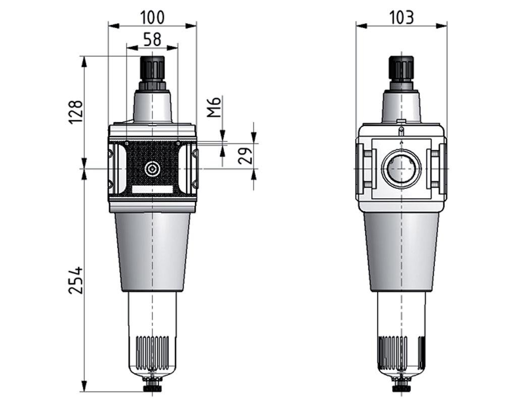 Filter-Regulator G3/4'' 15000 l/min 0.2-6.0bar/3-87psi Semi-Auto Cylinder Lock Polycarbonate Multifix 5