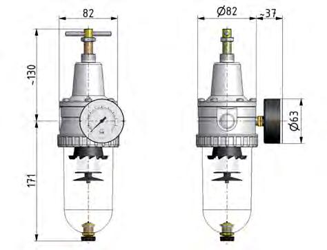 Filter-Regulator G1/2'' 3000 l/min 0.5-16.0bar/7-232psi Semi-Auto Metal Standard 3