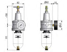 Filter-Regulator G1/2'' 3000 l/min 0.5-16.0bar/7-232psi Auto (Closed Without Pressure) Polycarbonate Standard 3