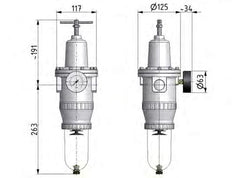 Filter-Regulator G3/4'' 12000 l/min 0.5-10.0bar/7-145psi Auto Metal Standard 5
