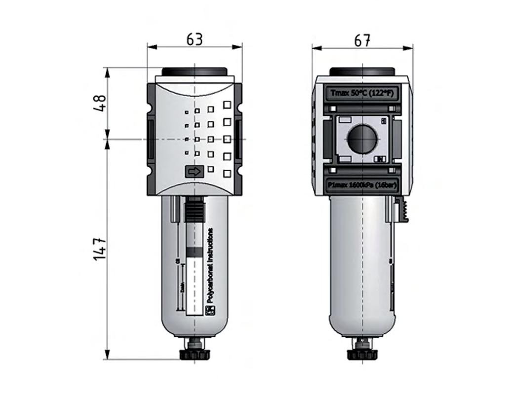 Microfilter 0.01microns G3/8'' 450 l/min Semi-Auto Polycarbonate Futura 2