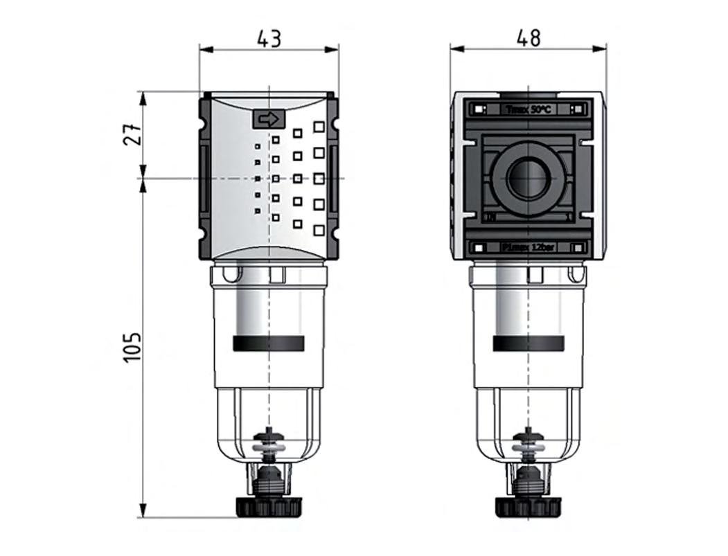 Microfilter 0.01microns G1/4'' 190 l/min Semi-Auto Polycarbonate Futura 0