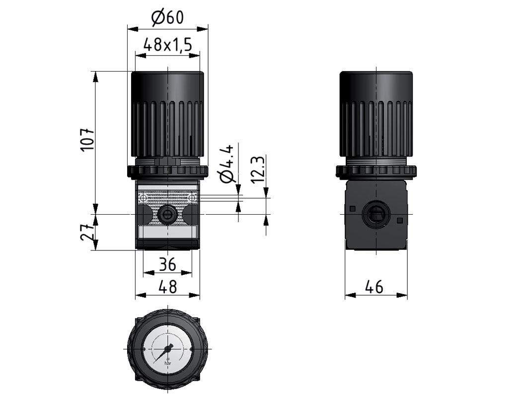 Pressure Regulator G3/8'' 2100 l/min 0.5-10.0bar/7-145psi Zinc Die-Cast Knob with Gauge Multifix 1