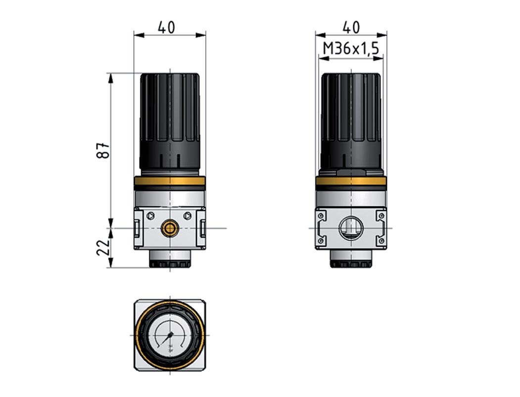 Pressure Regulator G1/4'' 1450 l/min 0.1-3.0bar/1-44psi Zinc Die-Cast Knob with Gauge Multifix 0