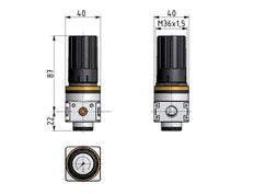Pressure Regulator G1/4'' 1450 l/min 0.1-3.0bar/1-44psi Zinc Die-Cast Knob with Gauge Multifix 0
