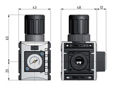 Pressure Regulator G1/4'' 1000 l/min 0.5-8.0bar/7-116psi PA 40 mm Pressure Gauge Futura 0