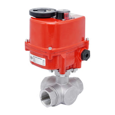 Rp 1-1/2'' L-Port 3-Way Stainless Steel Electric Ball Valve 24 V AC/DC