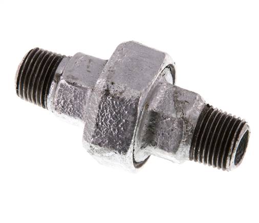 R 1/2'' Zinc plated Cast iron Double Nipple 3-pieces with Conically sealing 25 Bar