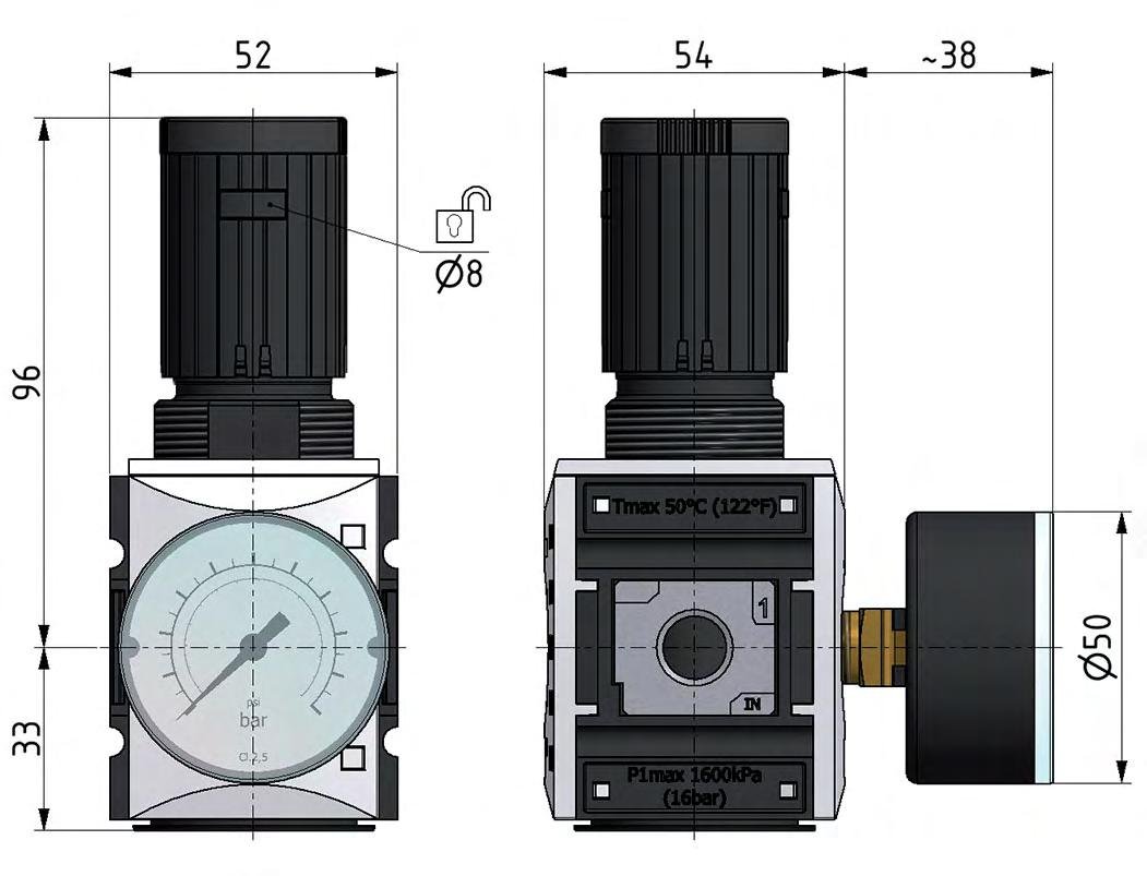 Precision Pressure Regulator for Manifold Assembly G1/4''&3/8'' 2500 l/min 0.2-4.0bar/3-58psi PA Futura 1