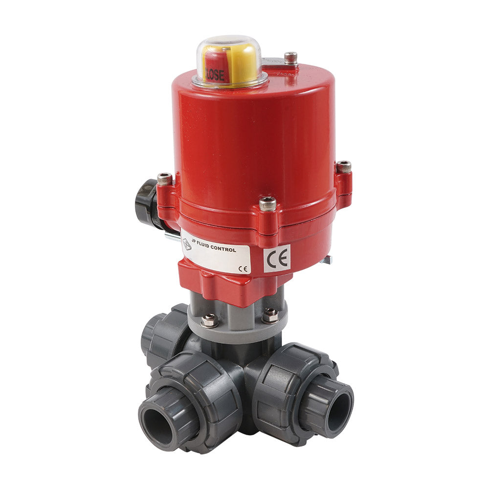 20mm Solvent Socket 3-Way PVC Electric Ball Valve T-Bore 24 V AC/DC PTFE/EPDM