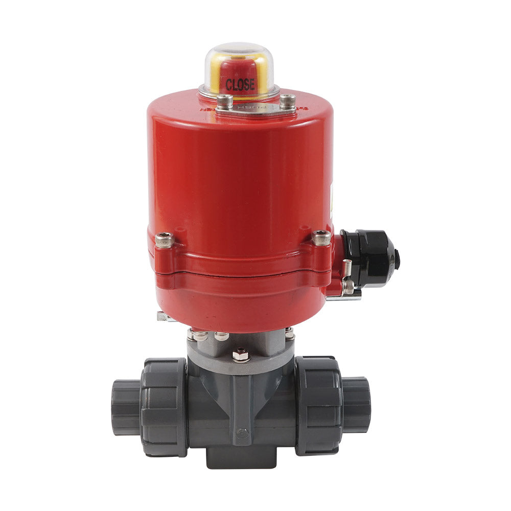 63mm Solvent Socket 3-Way PVC Electric Ball Valve T-Bore 12 V AC/DC PTFE/EPDM