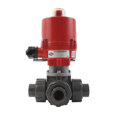 20mm Solvent Socket 3-Way PVC Electric Ball Valve L-Bore 100-240 V AC PTFE/EPDM