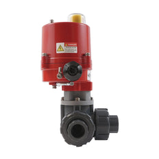 Solvent Socket 32 mm L-port 3-Way PVC Electric Ball Valve 12 V AC/DC PTFE/EPDM