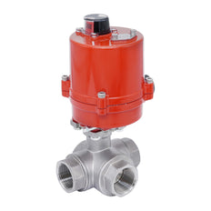 Rp 1'' T-Port 3-Way Stainless Steel Electric Ball Valve 24 V AC/DC