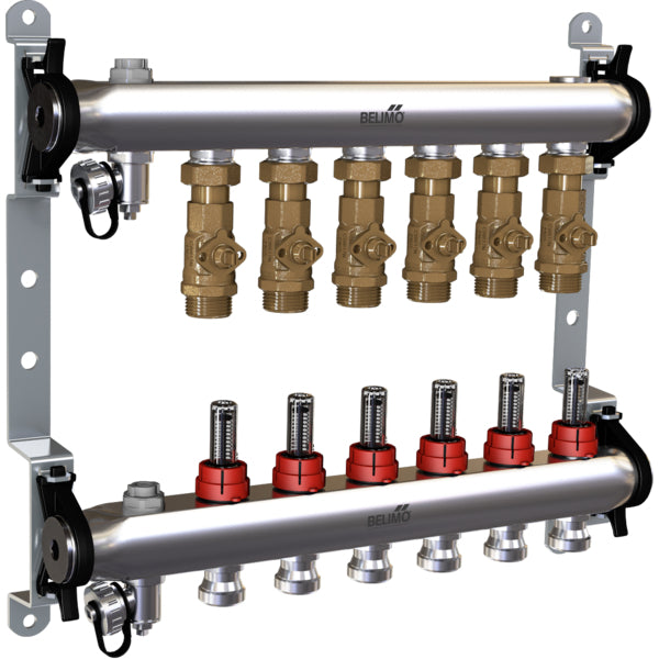 Belimo Manifold 6 x Zone Valves 24VAC/DC 75s 2/3-point 1Nm IP40 Terminal EM-ECQ-06F/CQ24A-T