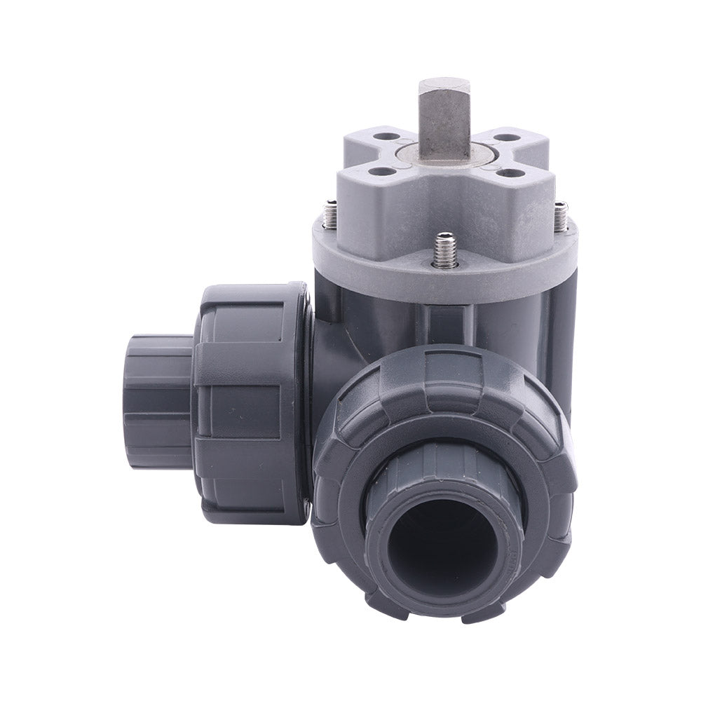 20mm Solvent Socket 3-Way PVC Ball Valve L-Bore ISO-Top F03 10 bar PTFE/EPDM