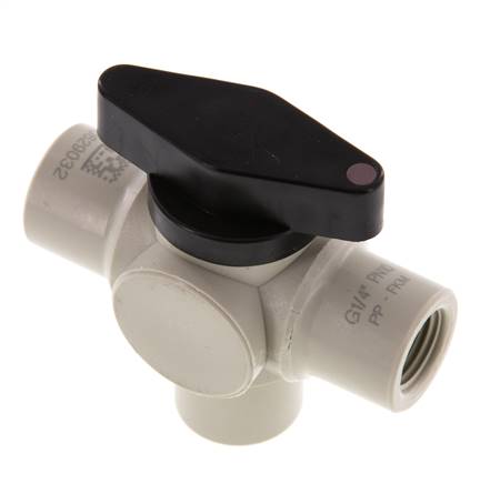 PP 3-way Ball Valve G 1/4'' FKM Vacuum