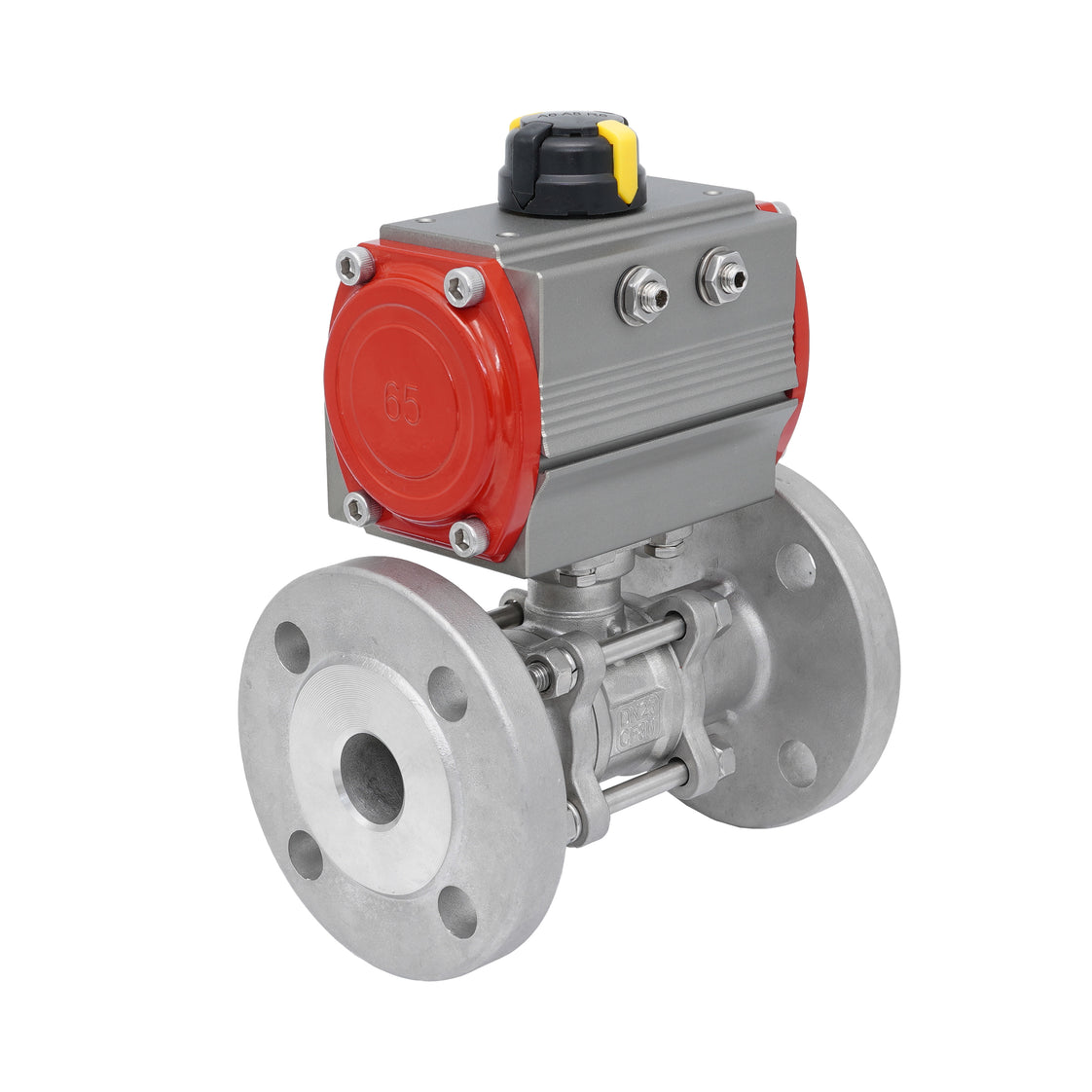 DN25 PN40 3-Piece 2-Way Pneumatic Stainless Steel Flanged Ball Valve Spring-closed