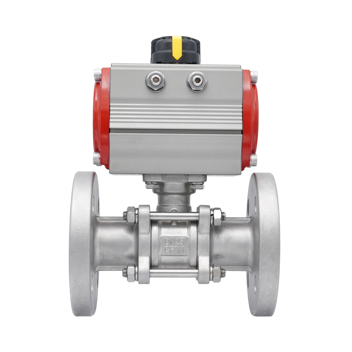 DN20 PN40 3-Piece 2-Way Pneumatic Stainless Steel Flanged Ball Valve Spring-closed