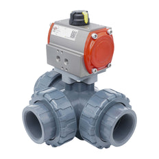 3-Way Pneumatic Ball Valve G2'' T-bore PVC Double Acting