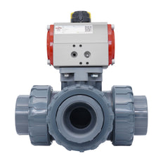 3-Way Pneumatic Ball Valve 63 mm T-bore PVC Spring Closing