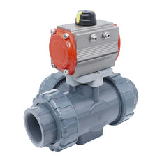 3-Way Pneumatic Ball Valve 50 mm L-bore PVC Spring Opening