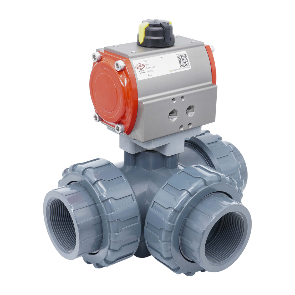 3-Way Pneumatic Ball Valve 63 mm T-bore PVC Double Acting