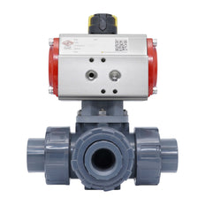 G1-1/4'' 3-Way PVC Pneumatic Ball Valve L-Bore Double Acting