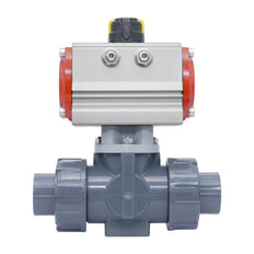 63mm Solvent Socket 3-Way PVC Pneumatic Ball Valve L-Bore Spring Closed
