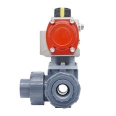 3-Way Pneumatic Ball Valve G1/2'' T-bore PVC Spring Closing