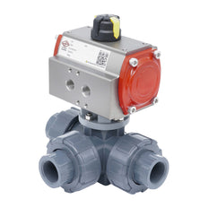 G1-1/2'' 3-Way PVC Pneumatic Ball Valve T-Bore Spring Closed
