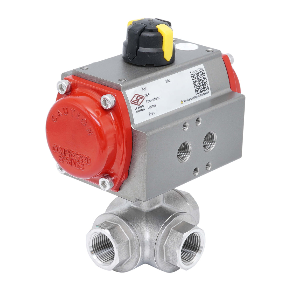 3-Way Pneumatic Ball Valve G1/2'' T-bore Stainless Steel Spring Opening