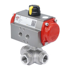 3-Way Pneumatic Ball Valve G3/4'' L-bore Stainless Steel Double Acting