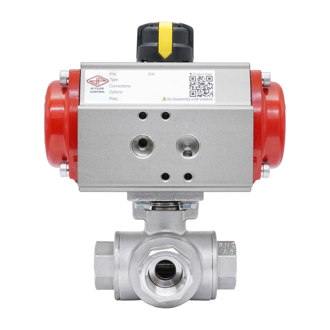 3-Way Pneumatic Ball Valve G1/4'' L-bore Stainless Steel Spring Opening