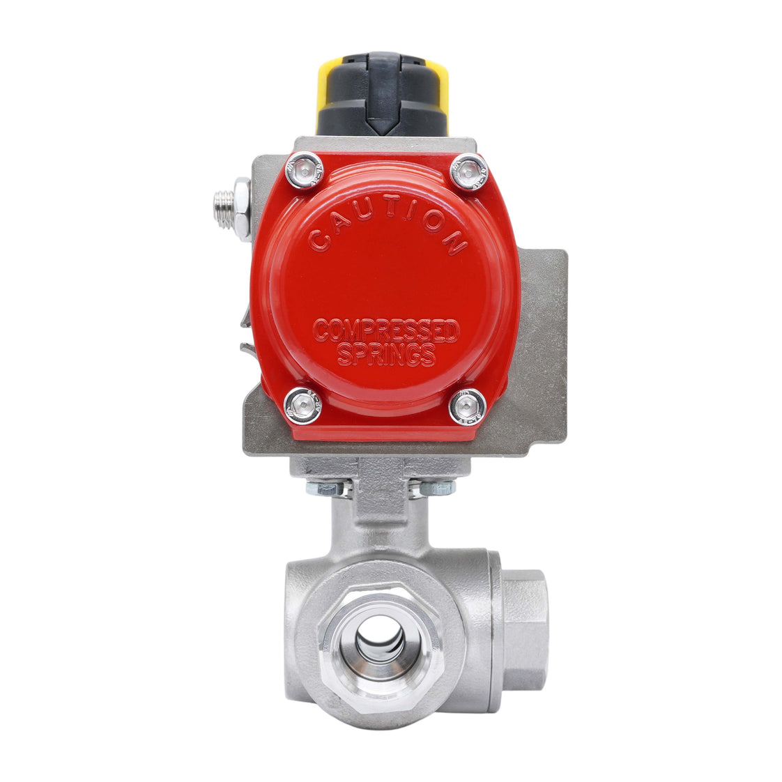 3-Way Pneumatic Ball Valve G1/4'' L-bore Stainless Steel Spring Opening