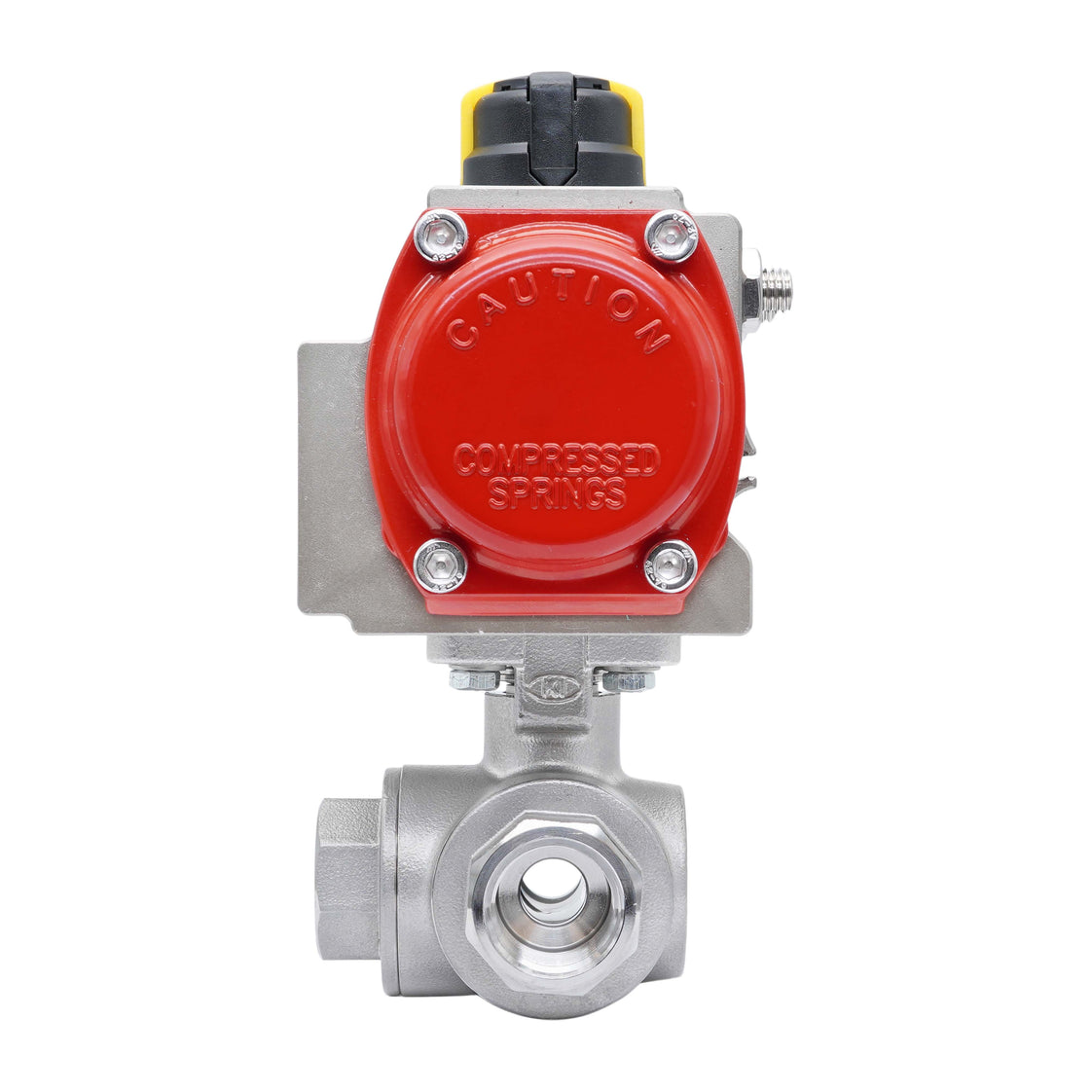 3-Way Pneumatic Ball Valve G1/2'' L-bore Stainless Steel Spring Opening