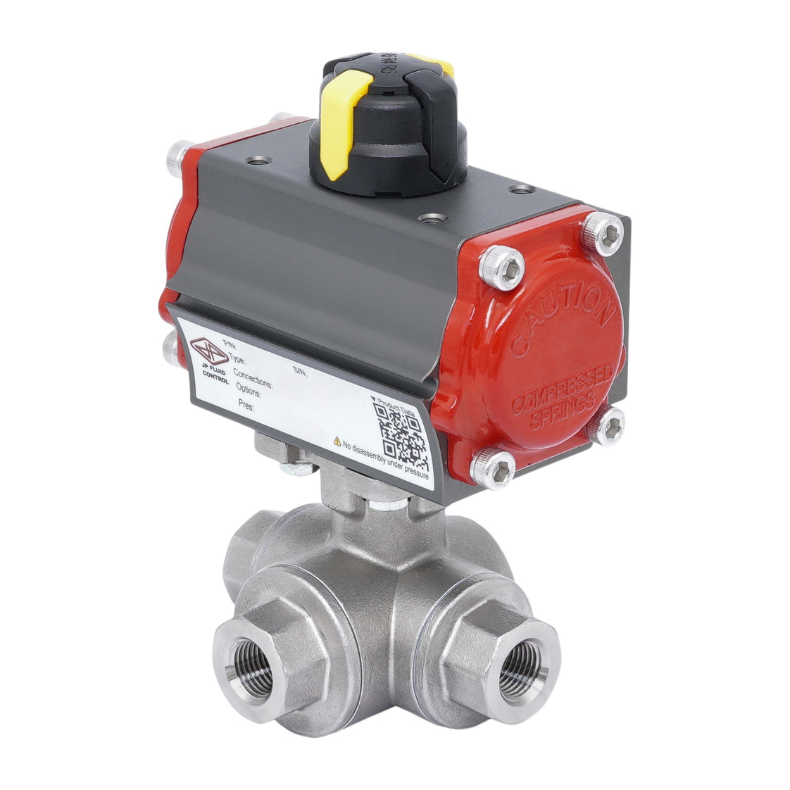 Rp 1 1/4'' L-Port 3-Way Pneumatic Stainless Steel Ball Valve Spring-closed