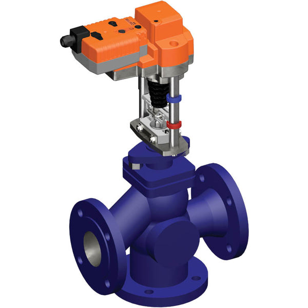 Belimo 3-Way Globe Valve DN100 Flange 30mm Stroke Kvs145 230VAC Fail-Safe 150s 3-point 2000N IP54 H7100S/AVK24A-3-TPC