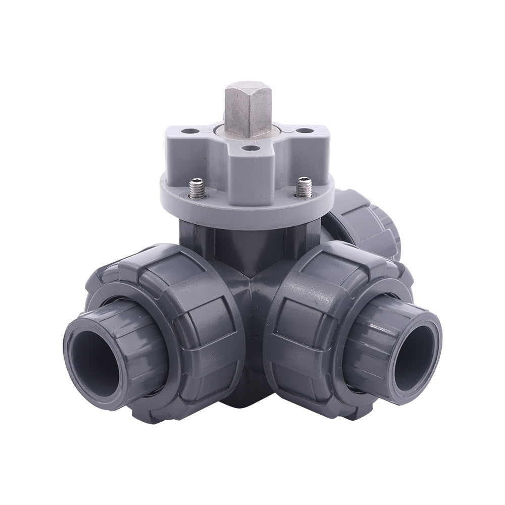 G1/2'' 3-Way PVC Ball Valve T-Bore ISO-Top F03 10 bar PTFE/EPDM