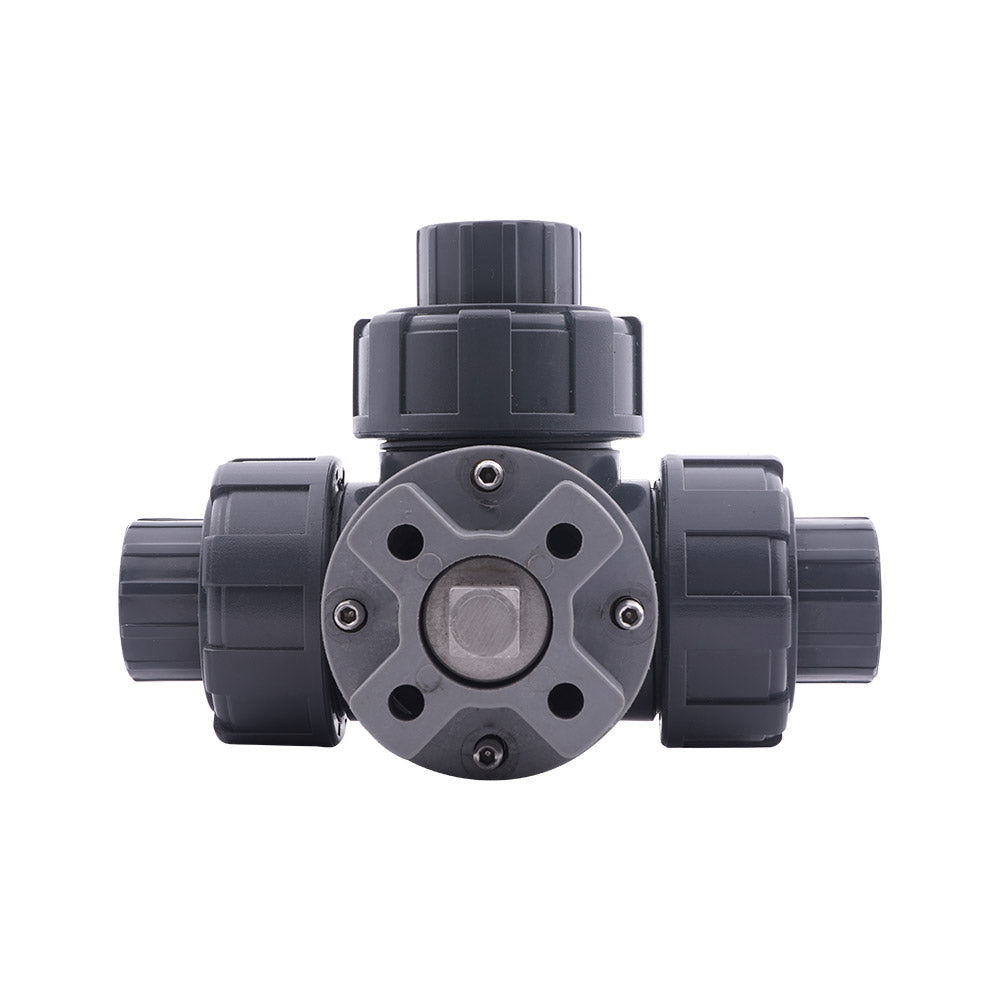 G1/2'' 3-Way PVC Ball Valve T-Bore ISO-Top F03 10 bar PTFE/EPDM