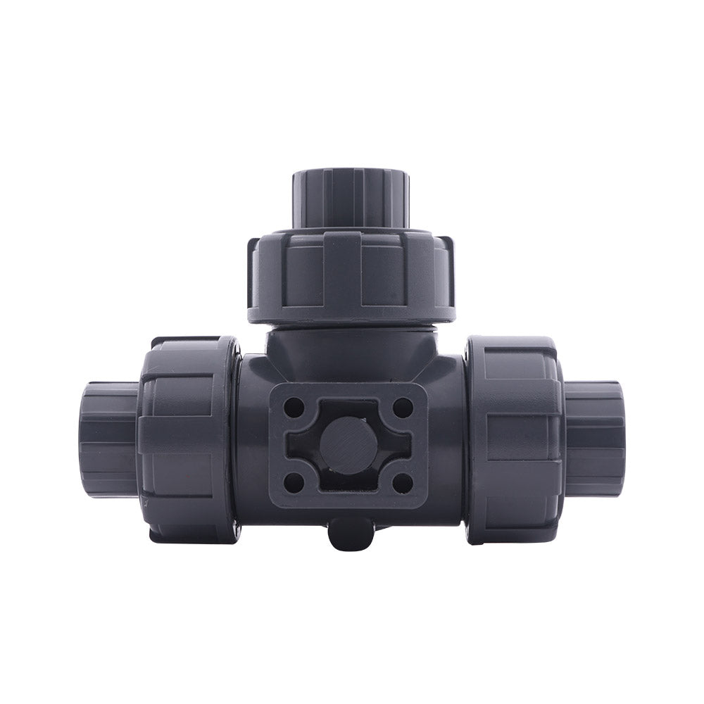 G3/4'' 3-Way PVC Ball Valve T-Bore ISO-Top F03 10 bar PTFE/EPDM