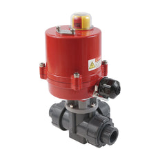 Solvent Socket 32 mm L-port 3-Way PVC Electric Ball Valve 12 V AC/DC PTFE/FKM