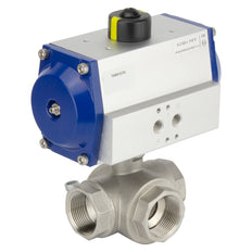 G4'' 3-Way T-port Stainless Steel Pneumatic Ball Valve Spring Open - BL3SA