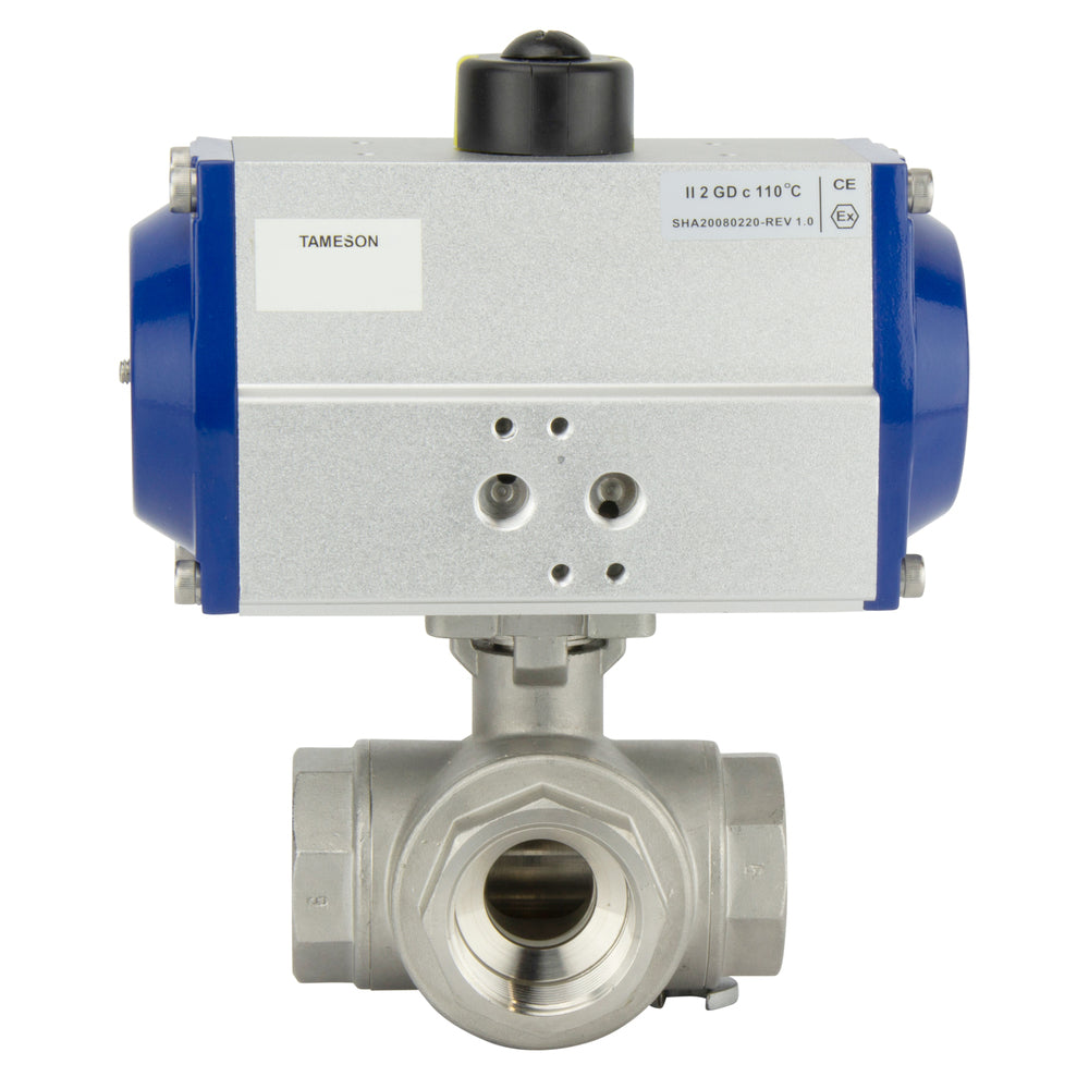 G4'' 3-Way L-port Stainless Steel Pneumatic Ball Valve Spring Closed - BL3SA