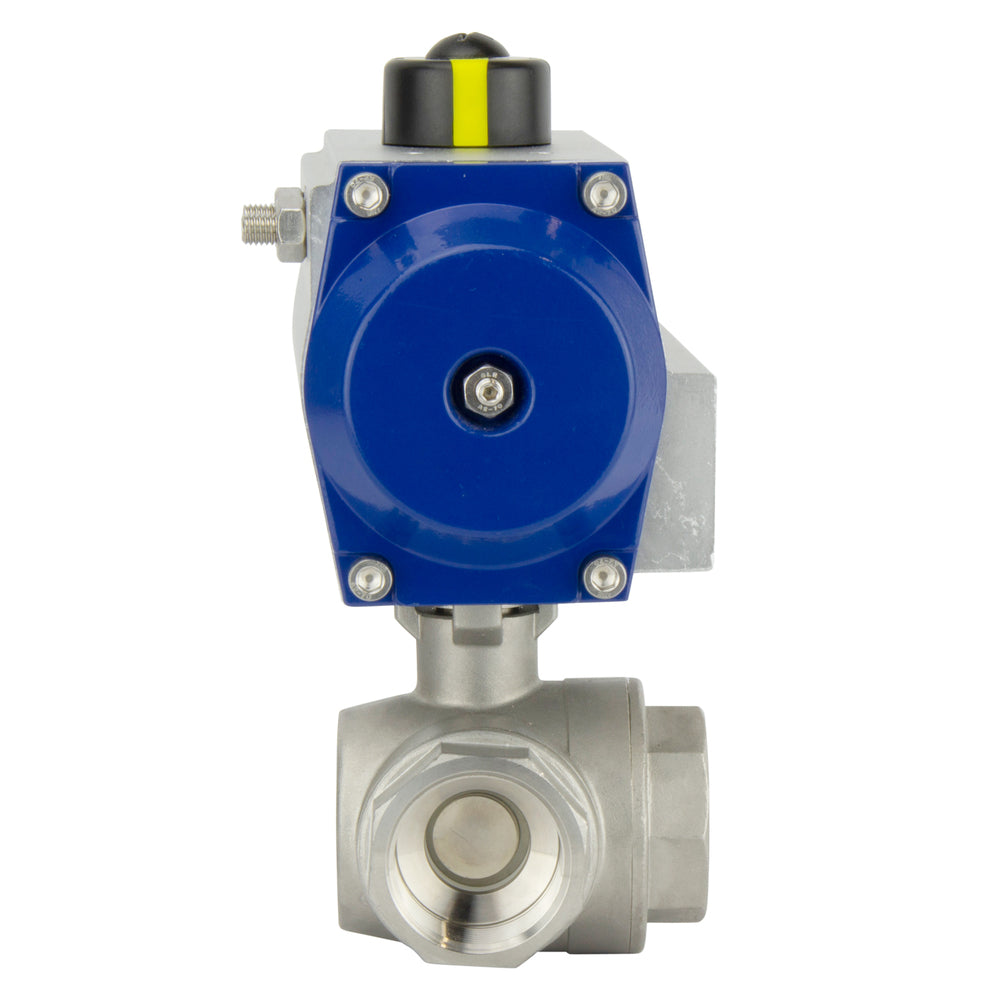 G3'' 3-Way L-port Stainless Steel Pneumatic Ball Valve Spring Open - BL3SA